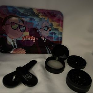 herb grinder 2x2 mini portable ohwekit pipe and backwoods or rick and morty tray